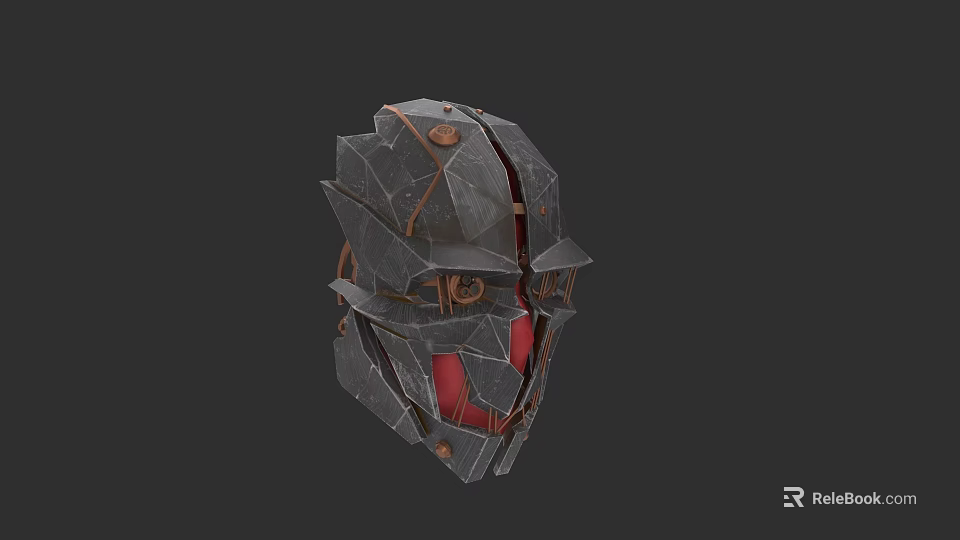 Unique Armored Hat With Metallic Texture Red Accents And Mechanical Details 3d model 