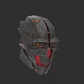 Unique Armored Hat With Metallic Texture Red Accents And Mechanical Details