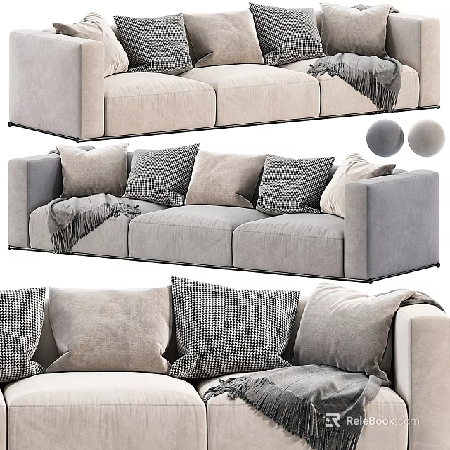 Modern Two Seater Sofa With Light Gray Pillows And Soft Throw Blanket 3d model 