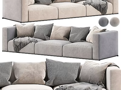 Modern Two Seater Sofa With Light Gray Pillows And Soft Throw Blanket 3d model