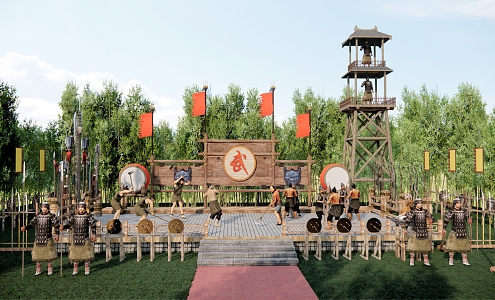 New Chinese-style martial arts competition recruitment stage martial arts performance school training outdoor point general Taiwan military equipment amusement park area 3d model