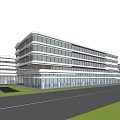 Modern Industrial Factory Building With White Exterior Green Lawn And Trees Surroundings