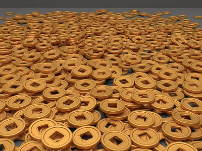 Large Pile of Round Gold Coins with Central Holes and Shiny Surface 3d model