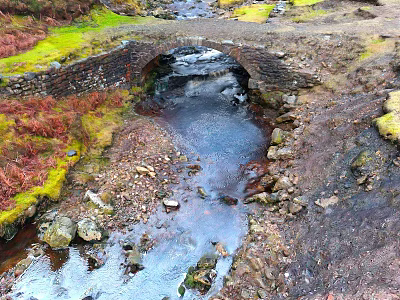 Ancient Stone Bridge Over Flowing Stream With Mossy Rocks And Natural Surroundings 3d model