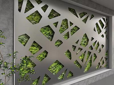 Modern Decorative Wall With Laser Cut Patterns And Green Plant Backdrop 3d model