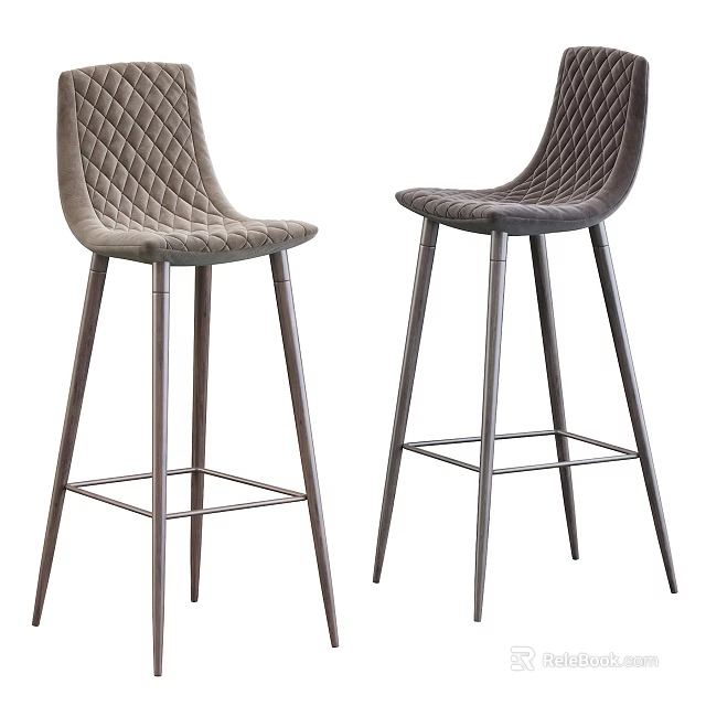Modern Bar Stools With Diamond Pattern Backrest And Metal Legs In Two Tones 3d model 
