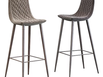 Modern Bar Stools With Diamond Pattern Backrest And Metal Legs In Two Tones 3d model