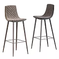 Modern Bar Stools With Diamond Pattern Backrest And Metal Legs In Two Tones 3d model