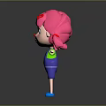 Cute Cartoon Character With Pink Hair Pigtails Red Accessory Green Top Blue Overalls Red Star