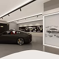 4S Shop Showroom Featuring White Car on Circular Display Platform With Car Posters on Back Wall
