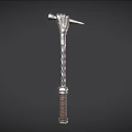 Medieval Weapon With Spiral Metal Shaft Leather Grip And Claw Like Head