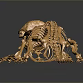 Golden Lizard Skeleton with Detailed Skeletal Structure and Reflection on Dark Background 3d model