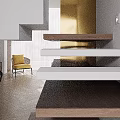Open Plan Modern Living And Dining Space With Wood Furniture And Elegant Golden Decor Details