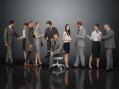 Group of Business Professionals in Formal Attire Interacting in Modern Office Environment 3d model