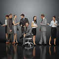 Group of Business Professionals in Formal Attire Interacting in Modern Office Environment