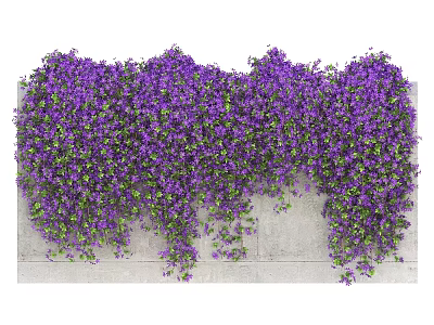 Climbing Vines With Purple Flowers And Green Leaves On Gray Wall 3d model