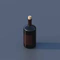 Dark Wine Bottle With Label And Cork Stopper On Blue Flat Surface 3d model