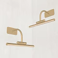 Modern Brass Wall Lamps with Curved Arm and Long Strip LED Lights on White Wall
