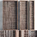 Wooden Grid Room Divider With Three Panels Gray Wall Background And Wooden Base