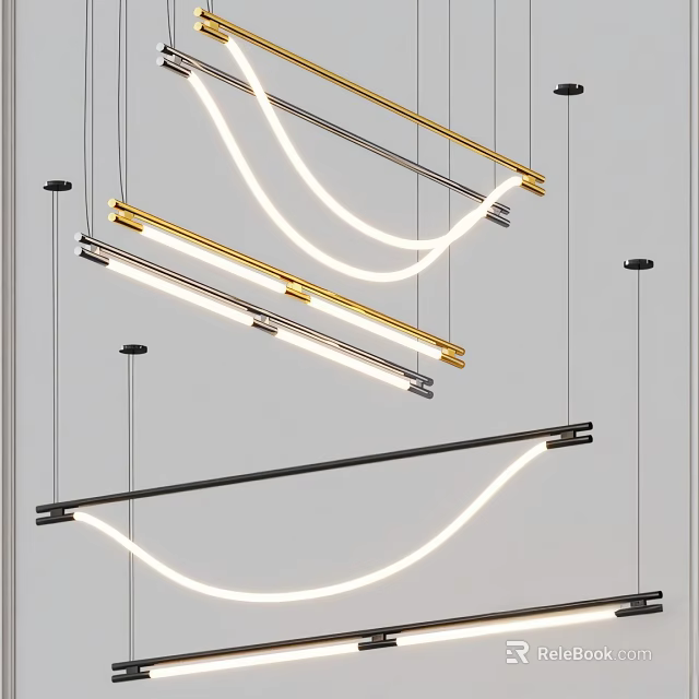 Modern LED Pendant Lights With Gold Black Metal Sleek Curved Linear Design For Interior Decor 3d model 