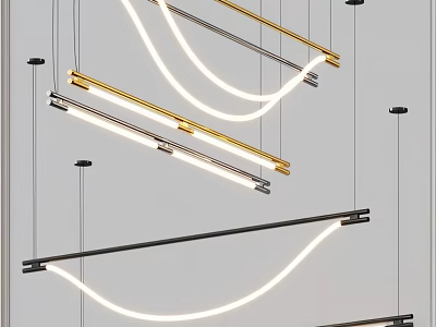 Modern LED Pendant Lights With Gold Black Metal Sleek Curved Linear Design For Interior Decor 3d model