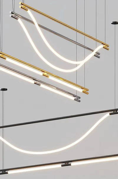 Modern LED Pendant Lights With Gold Black Metal Sleek Curved Linear Design For Interior Decor 3d model