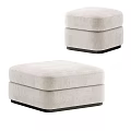 Square Light Beige Comfortable Upholstered Stool With Soft Fabric And Black Base 3d model