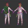 Two men in full body beige uniform with tactical gear standing front and back