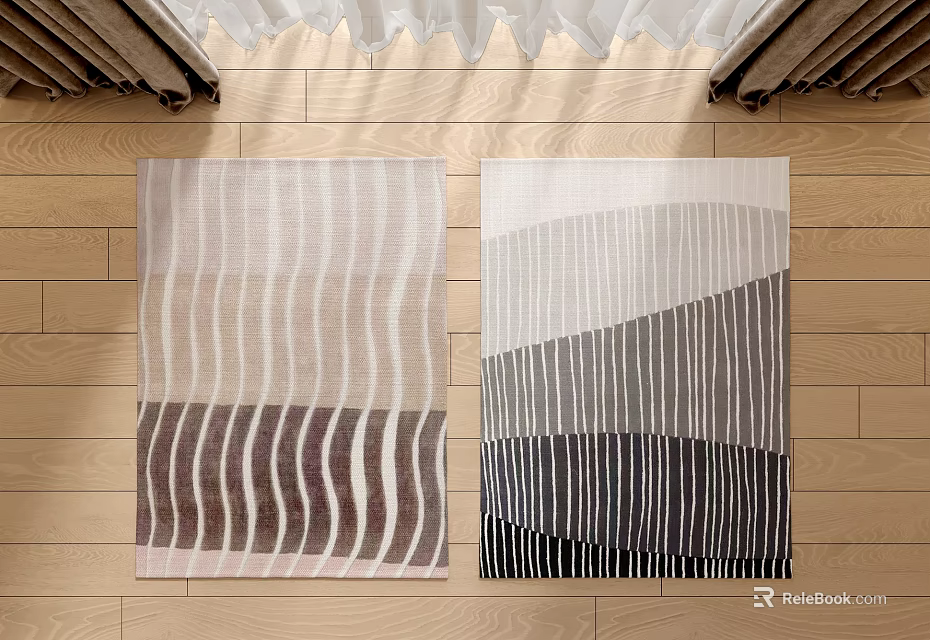 Modern Square Rugs With Striped Patterns In Neutral Tones For Home Decor 3d model