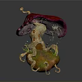 Mushroom Shaped Plant Structure with Small House Door Vines and Mossy Natural Decoration
