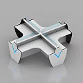 Modern Cross Shaped Modular Office Desk With White Black Structure And Blue Lines