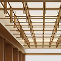 Modern Ceiling Design With Wooden Geometric Grid And Recessed Lighting Features