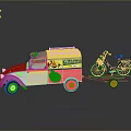 White Vintage Microtrans Van Towing Black Bicycle On Small Trailer
