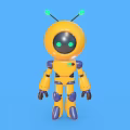 Cute Yellow Robot Featuring Green Eyes Blue Joints And Antennas On Blue Background