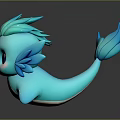 Blue Stylized Cute Sea Creature Character With Winged Fins Crystal Forehead And Sparkling Eyes