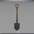 Garden Shovel With Orange Wooden Handle And Metal Blade On Dark Background