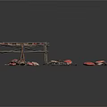 Metal Clothes Drying Racks With Red Fabric And Scattered Cloth Pieces