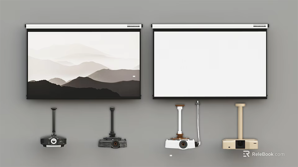 Contemporary Projection Monitoring Setup With Multiple Projectors And Projection Screens 3d model 