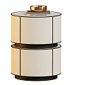 Modern Round Bedside Table With Stacked Leather Layers And Decorative Top Tray 3d model
