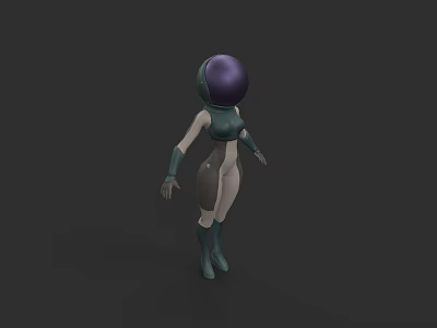 Woman in Green White Futuristic Spacesuit with Purple Helmet 3d model