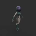Woman in Green White Futuristic Spacesuit with Purple Helmet