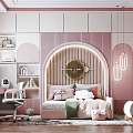 Cozy Pink Kids Room Interior With Bed Desk Decorative Lights And Stuffed Toys