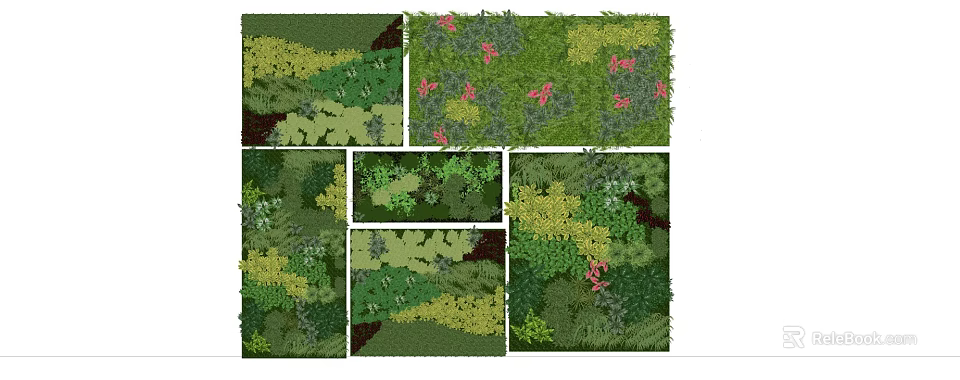 Green Living Wall Design With Varied Green Plants And Red Flowers Decoration 3d model 