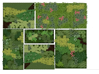 Green Living Wall Design With Varied Green Plants And Red Flowers Decoration 3d model