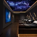 Modern SPA Sauna Interior With Starry Sky Ceiling Large Screen And Massage Beds 3d model