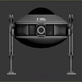Metallic Mechanical Device With Circular Body FIBER Label Three Legged Stand And Cannon Like Barrel