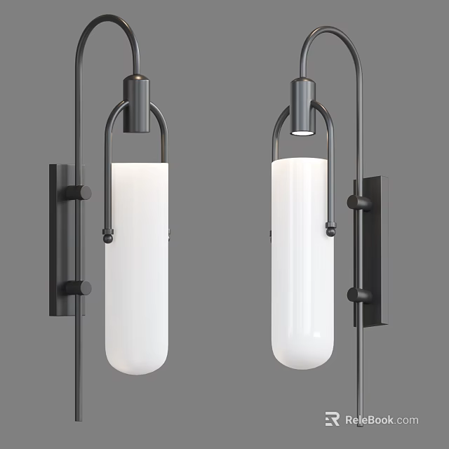 Modern Wall Lamps with Two White Shades and Black Metal Frame for Indoor Home Lighting 3d model 