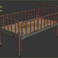 Green Metal Frame Bed With Brown Mattress And Safety Rails