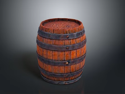 Traditional Wooden Barrel With Metal Hoops And Textured Surface For Home Decor Use 3d model