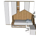 Double Bed in Modern Bedroom with Wooden Headboard White Wardrobes Desk and Chair